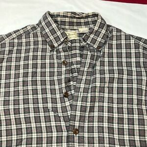 L.L. Bean M tall men GRAY black plaid long sleeve flannel shirt cotton dad Gorp